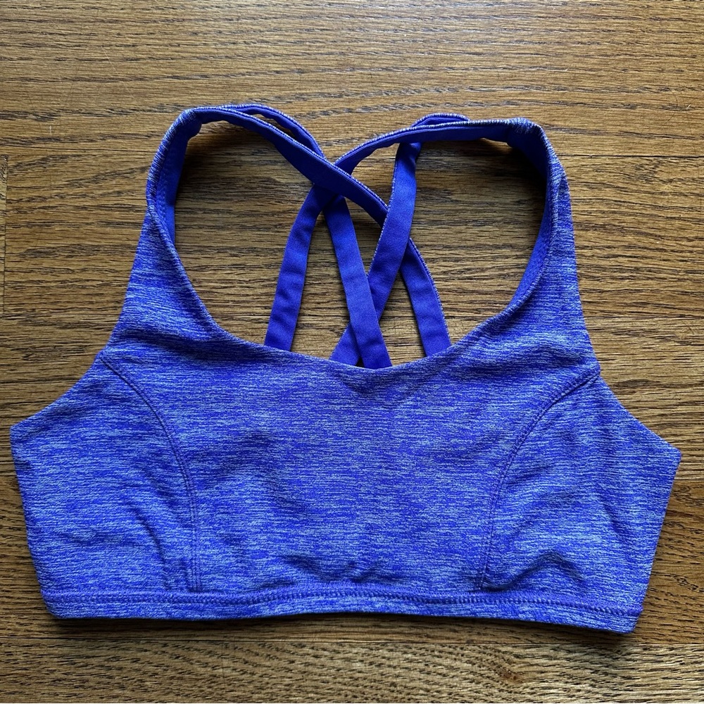 Woman’s Avia Sports Bra Purple Heather Two Back Criss Cross Straps no padding